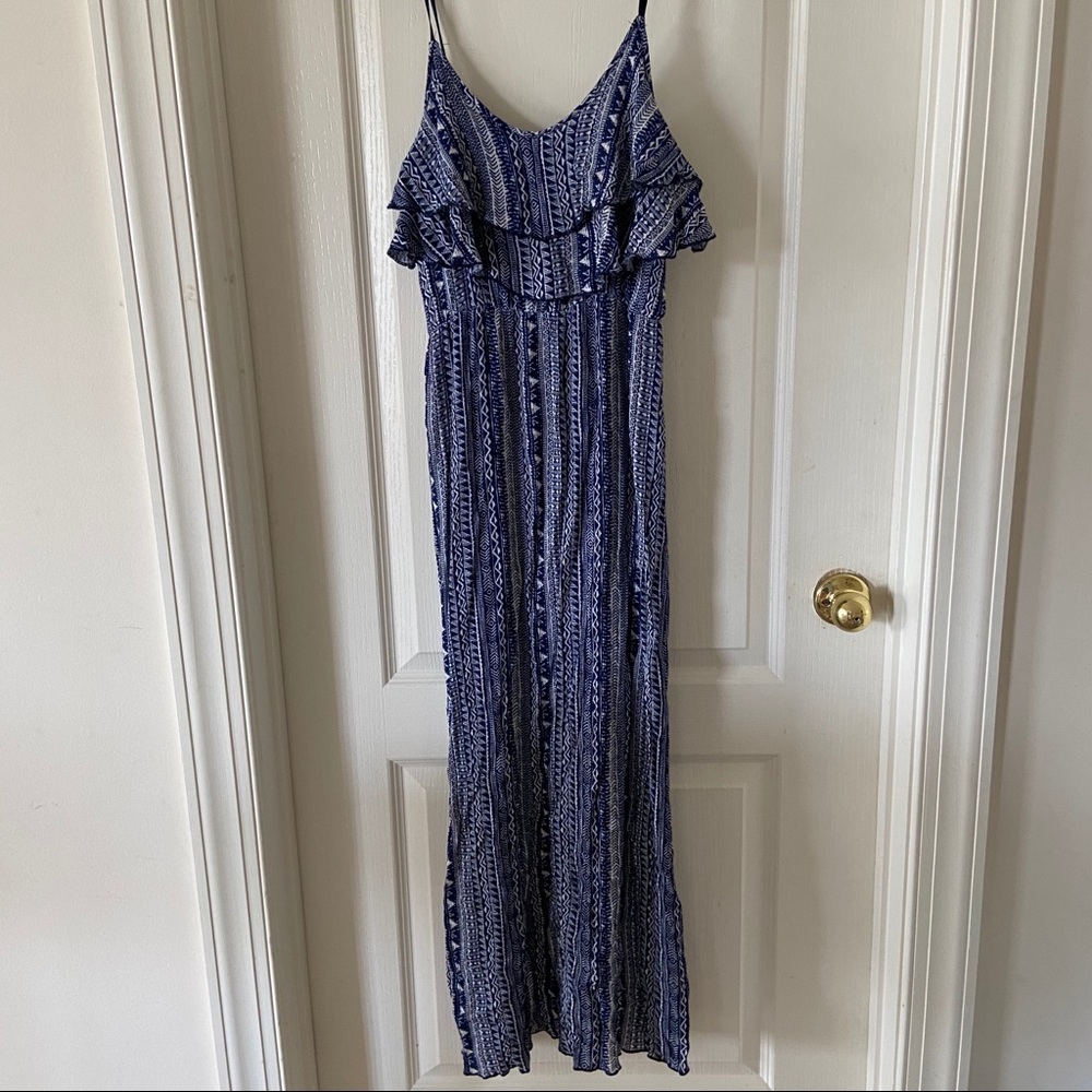 Blue Tribal Print Maxi Dress